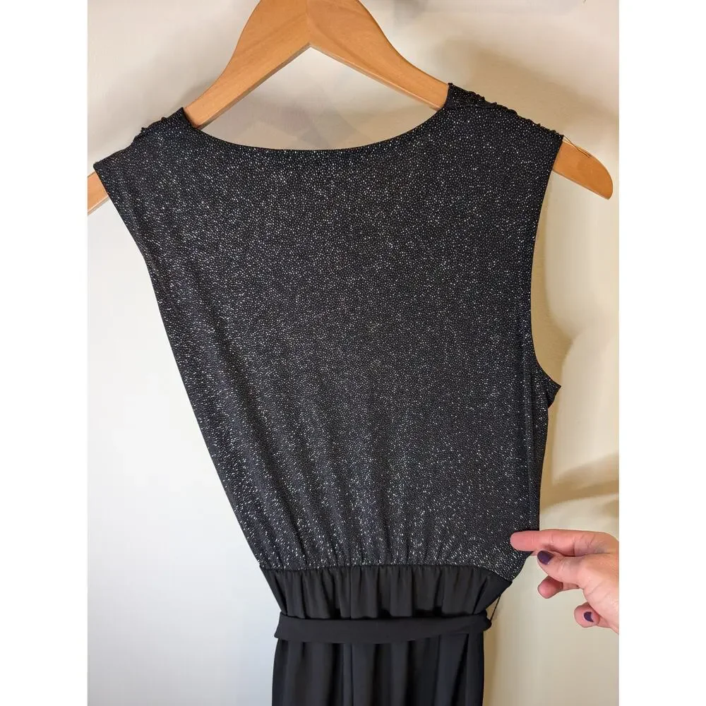Annalee + Hope Black Glitter Wrap Bodice Sleeveless Jumpsuit Made USA S - Picture 6 of 8